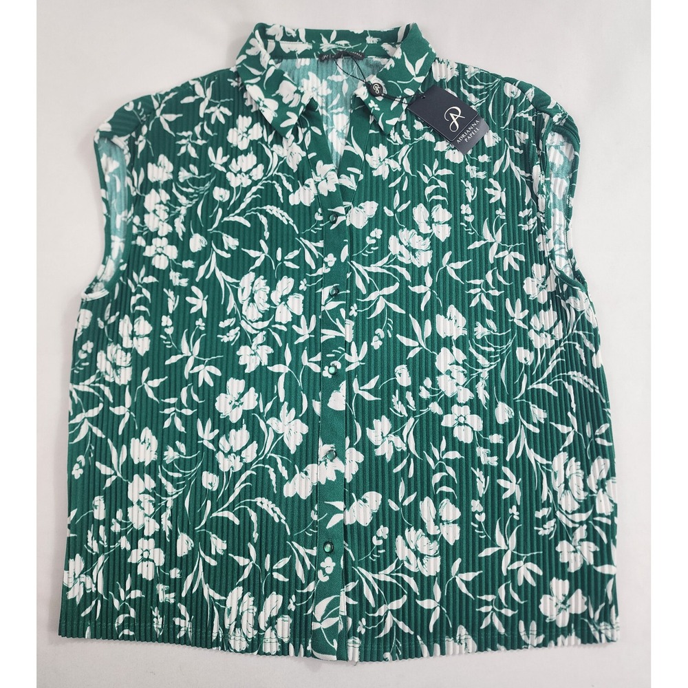 Adrianna Papell shirt top blouse womens XL green AD1S301777 v-neck $69 ladies